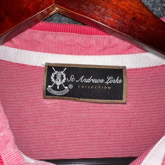 St Andrews Links Golf Polo Shirt Mens Large Pink Stripe Short Sleeve Logo - Picture 5 of 10